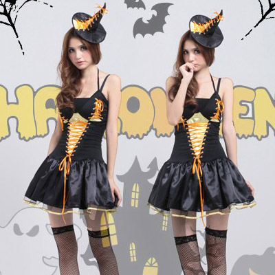 ハロウィンパーティーに大活躍のとんがり帽子付・ハロウィン魔女ドレス