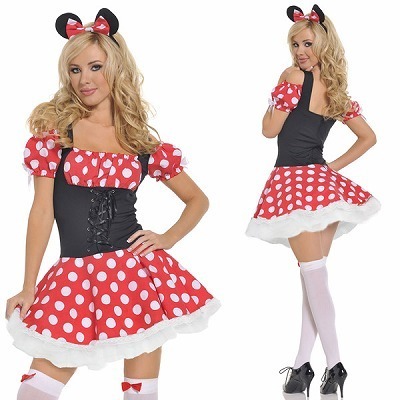 丸耳カチューシャ付き・ドット柄ワンピース