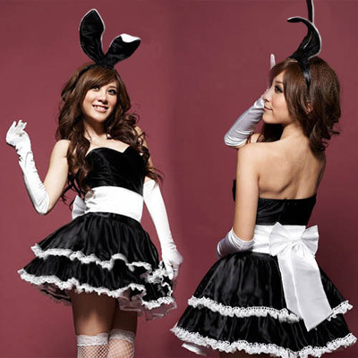 黒×白・ふんわりボリュームスカートのバニーワンピース