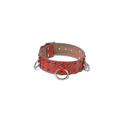 b05927　鋲打ちデザインで赤カラーの細丸首輪