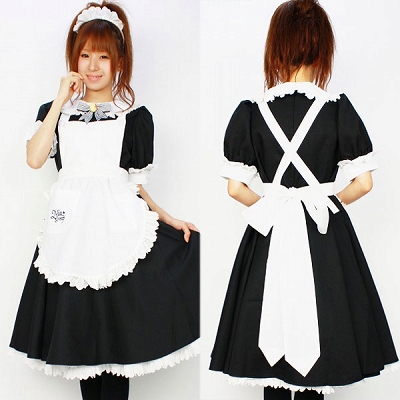 cm0150 メイド服の特大サイズ（jumbo）・ミアカフェロング制服　Ｌ