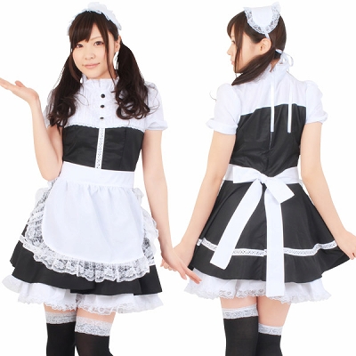 n01561 メイド服の特大サイズ（jumbo）・メイド・３つボタン　Ｌ