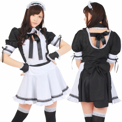 n01566 メイド服の特大サイズ（jumbo）・ドット柄メイド　Ｌ