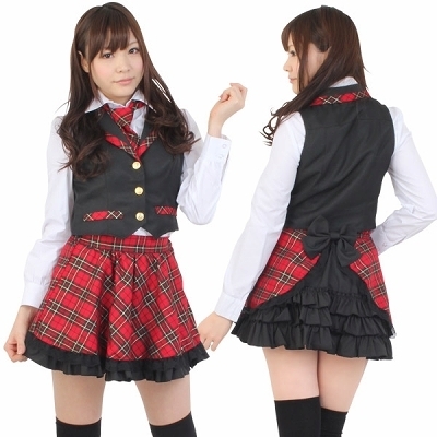 n01660 スクール・シャツ・ベスト・スカート・ネクタイ・リボン　２Ｌ