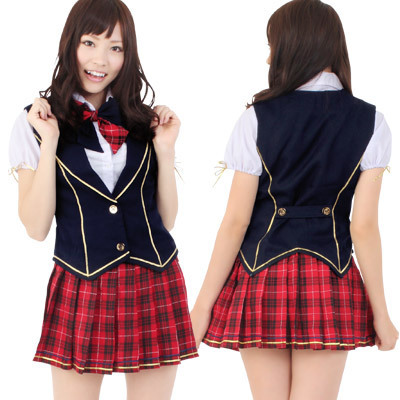 n01795　ガーリーな赤チェックがキュートなアイドルコスチューム(2L～3L)。