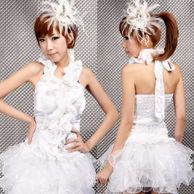 ステージ衣装 アイドル コスチューム・ホワイトサテン・アイドルドレス