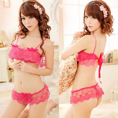 艶下着・キャンディピンクのレースブラ＆ショーツ