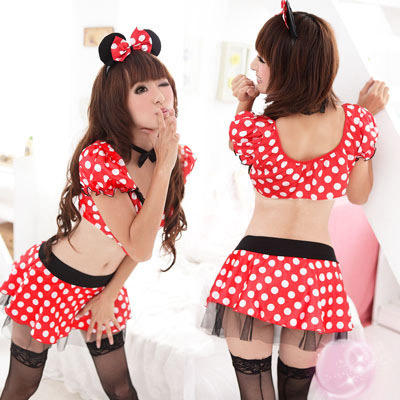 i00890　ドット柄ミニトップス×ミニスカート