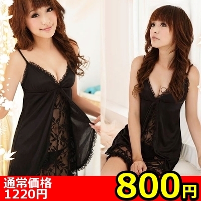 プチプライス！たったの800円で買える下着通販・プチプラ！・【ＡＬＬ★８００円】フロントレースのブラックベビードール＆ショーツ