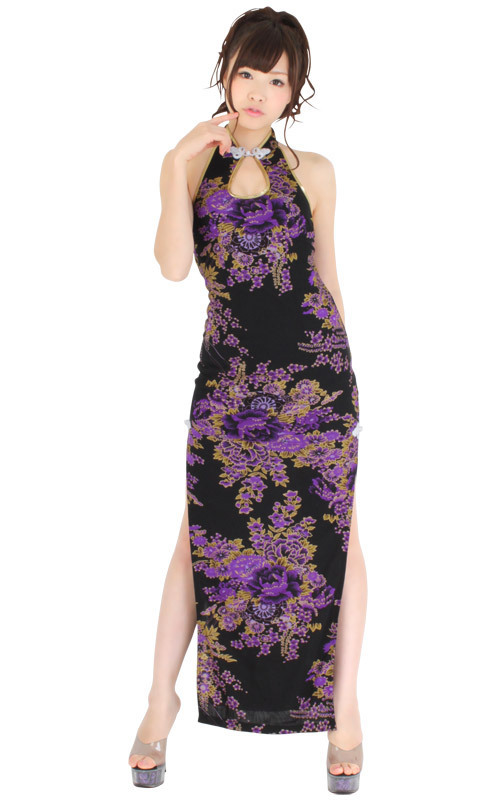 チャイナドレスのコスプレが1000円台（2000円以下！）・ロングチャイナドレス・ホルターネック・両面柄あり　Ｍ