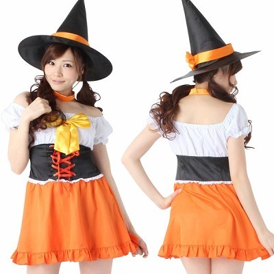 ハロウィン仮装３Ｌサイズ・魔女・半袖　オレンジ　３Ｌ