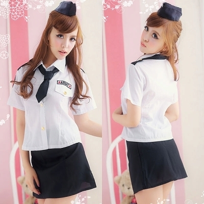 白 ポリス コスプレ・帽子付き・ネクタイがセクシーなミニスカポリス