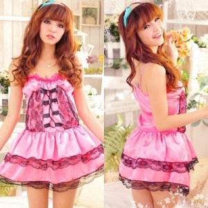 ステージ衣装 アイドル コスチューム・フリル×レース・編み上げデザインピンクドレス