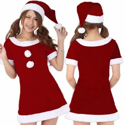 サンタコス 大きいサイズ 安い・ガーリーサンタの半袖ミニワンピ　Ｌ